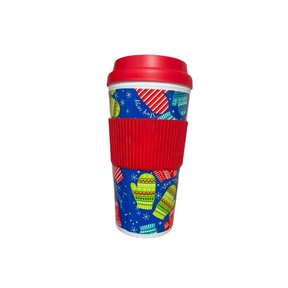 Christmas mitten coffee tumbler with lid